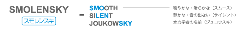 SMOLENSKY スモレンスキ SMOOTH SILENT JOUKOWSKY 穏やかな・滑らかな（スムース）静かな・音の出ない（サイレント）水力学者の名前（ジュコウスキ）